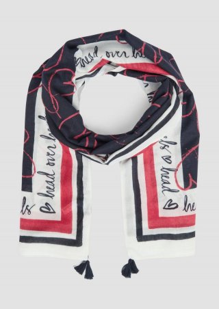 s.Oliver Tuch mit Quasten und Herz-Print - navy