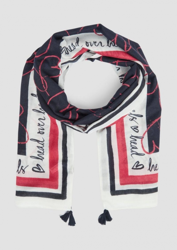 s.Oliver Tuch mit Quasten und Herz-Print - navy