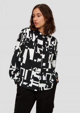 s.Oliver Hochgeschlossene Bluse mit Allover-Print - schwarz