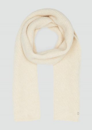 s.Oliver Strick-Schal mit Fischgrätenmuster und Logo-Ring - beige