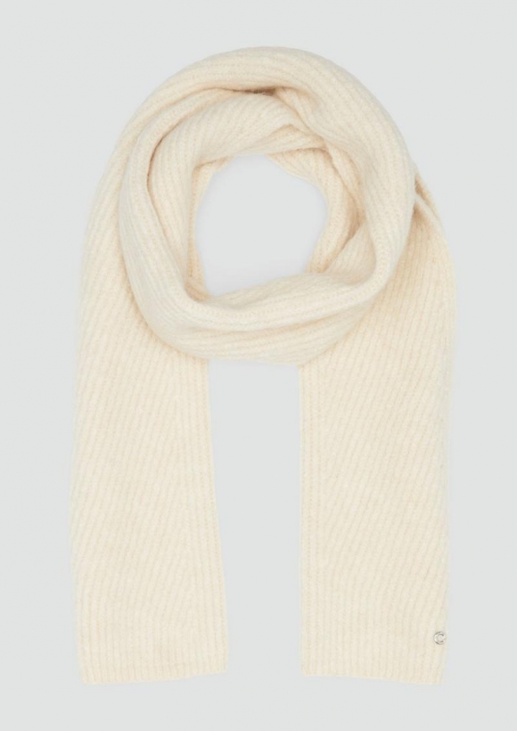 s.Oliver Strick-Schal mit Fischgrätenmuster und Logo-Ring - beige