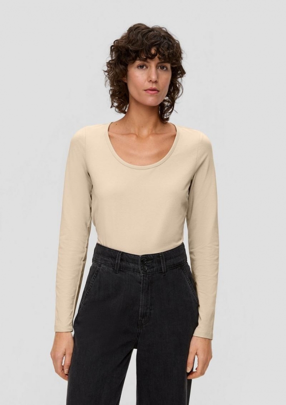 s.Oliver Longsleeve aus Baumwolljersey - sandfarben