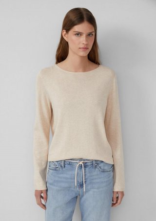 s.Oliver Weicher Feinstrickpullover mit Rollkanten - beige