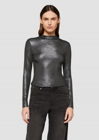 s.Oliver Schmal geschnittenes Langarmshirt aus Viskosemix - schwarz