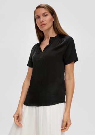 s.Oliver Viskose-Bluse mit Tunika-Ausschnitt - schwarz