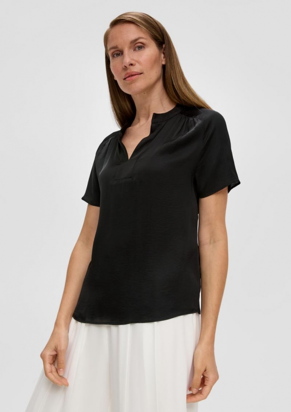 s.Oliver Viskose-Bluse mit Tunika-Ausschnitt - schwarz