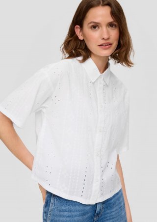 s.Oliver Cropped Hemdbluse im Relaxed Fit mit All-over-Stickerei - weiß