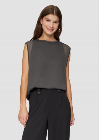 s.Oliver Ärmellose Chiffon-Bluse mit Jerseyfutter - anthrazit