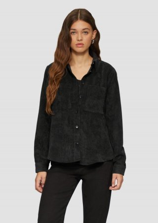 s.Oliver Cordbluse mit Brusttaschen - schwarz