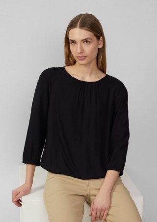 s.Oliver Strukturierte Viskose-Bluse mit Raff-Details - schwarz