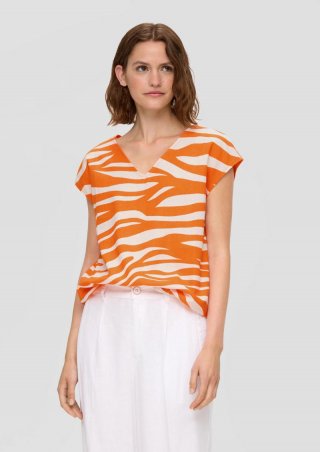 s.Oliver Baumwoll-Shirt im Fabricmix mit elastischem Bund - orange