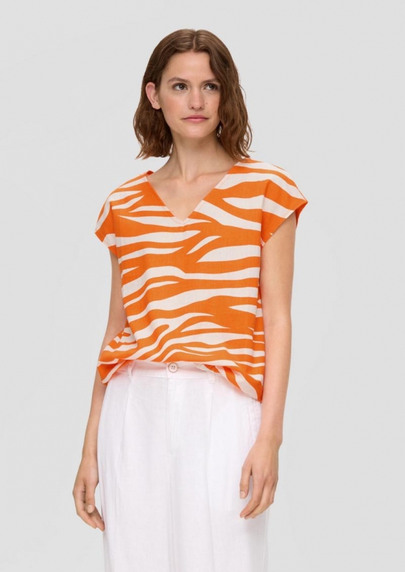 s.Oliver Baumwoll-Shirt im Fabricmix mit elastischem Bund - orange