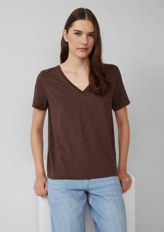 s.Oliver T-Shirt aus Flammgarn mit V-Ausschnitt - mokka
