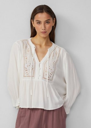 s.Oliver Viskosemix-Bluse mit Lochstickerei - creme
