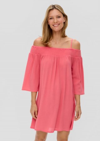 s.Oliver Schulterfreies Strandkleid aus Viskose - pink
