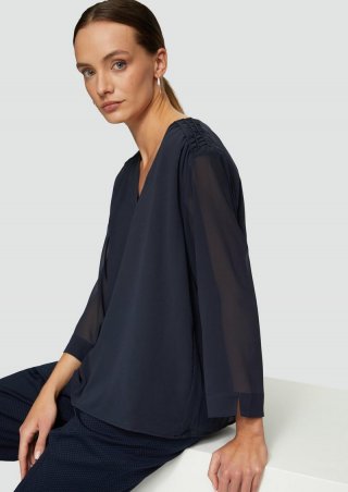 s.Oliver Chiffon-Bluse mit Smokdetails - navy