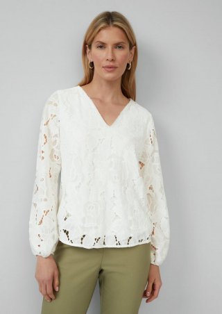 s.Oliver Bluse aus Spitze mit Jerseyfutter und V-Ausschnitt - ecru