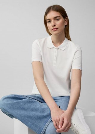 s.Oliver Verkürztes Poloshirt aus Baumwollpiqué - weiß