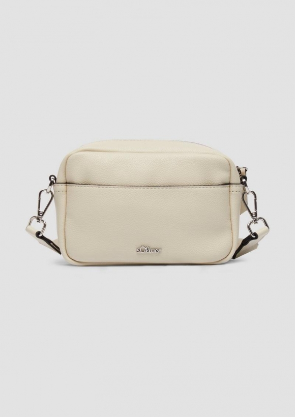 s.Oliver Camera-Bag mit Logo-Schultergurt und Reißverschluss - helles beige