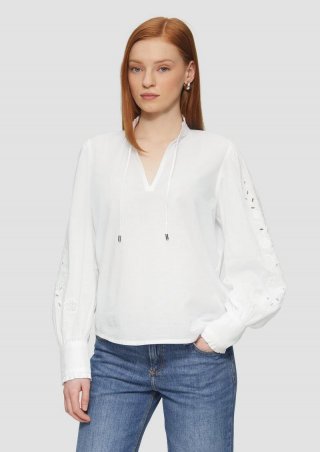 s.Oliver Leichte Baumwollbluse mit Stickerei am Ärmel - weiß