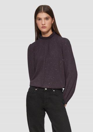 s.Oliver Leicht strukturierte Bluse mit gemocktem Stehkragen - aubergine