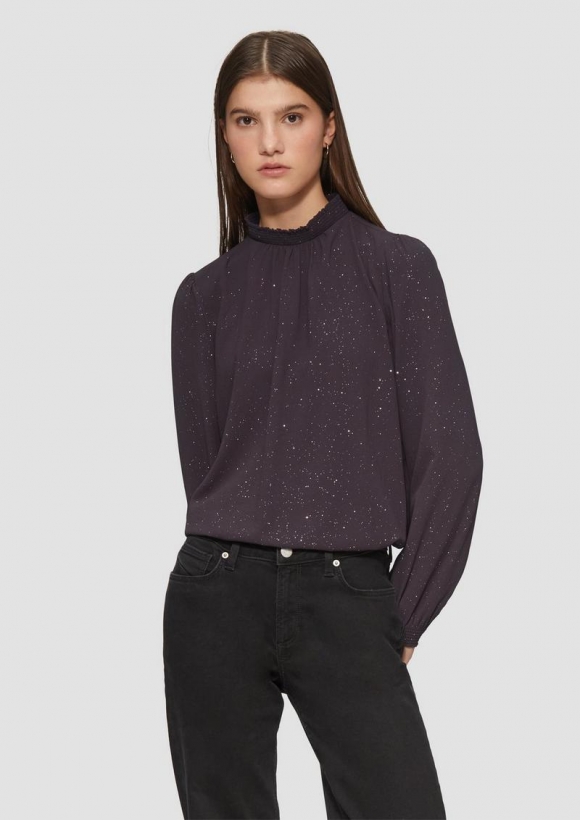 s.Oliver Leicht strukturierte Bluse mit gemocktem Stehkragen - aubergine
