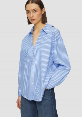 s.Oliver Gestreifte Popeline-Bluse im Relaxed Fit mit Schleifen-Detail - himmelblau