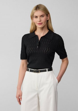 s.Oliver Kurzärmeliges Poloshirt aus Ajourstrick - schwarz