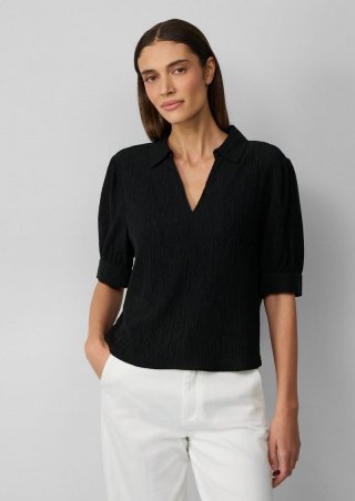s.Oliver Verkürzte Plissee-Bluse im Loose Fit mit Puffärmeln - schwarz