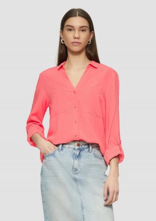 s.Oliver Viskosebluse mit Turn-up und aufgesetzten Taschen - koralle