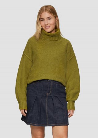 s.Oliver Weicher Rollkragenpullover aus Baumwoll-Bouclé - guacamole