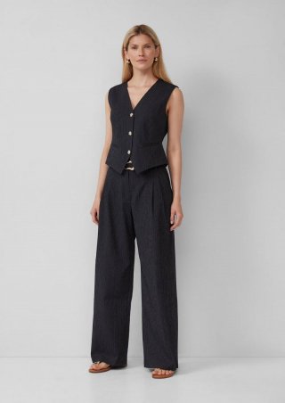 s.Oliver Fein gestreifte Wide-Leg-Hose mit Textilgürtel - schwarz