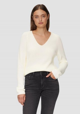s.Oliver Strickpullover mit V-Ausschnitt und Raglan-Ärmeln - creme