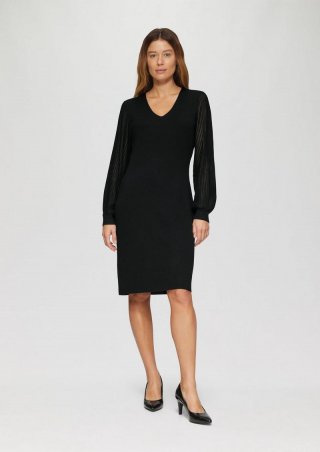 s.Oliver Feinstrick-Kleid mit semitransparenten Ärmeln - schwarz