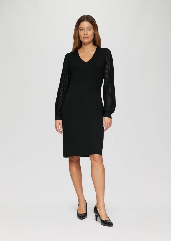 s.Oliver Feinstrick-Kleid mit semitransparenten Ärmeln - schwarz