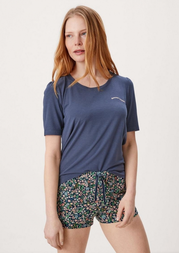 s.Oliver Pyjamashirt mit Stickerei - tiefblau