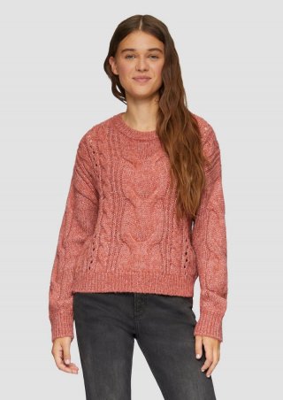 s.Oliver Softer Zopfstrickpullover mit überschnittenen Schultern - rubinrot
