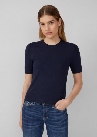 s.Oliver Kurzärmeliger Strickpullover mit Rippbündchen - navy