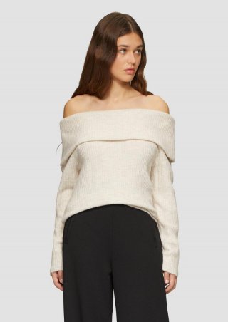 s.Oliver Rippstrickpullover mit Offshoulder-Ausschnitt - beige