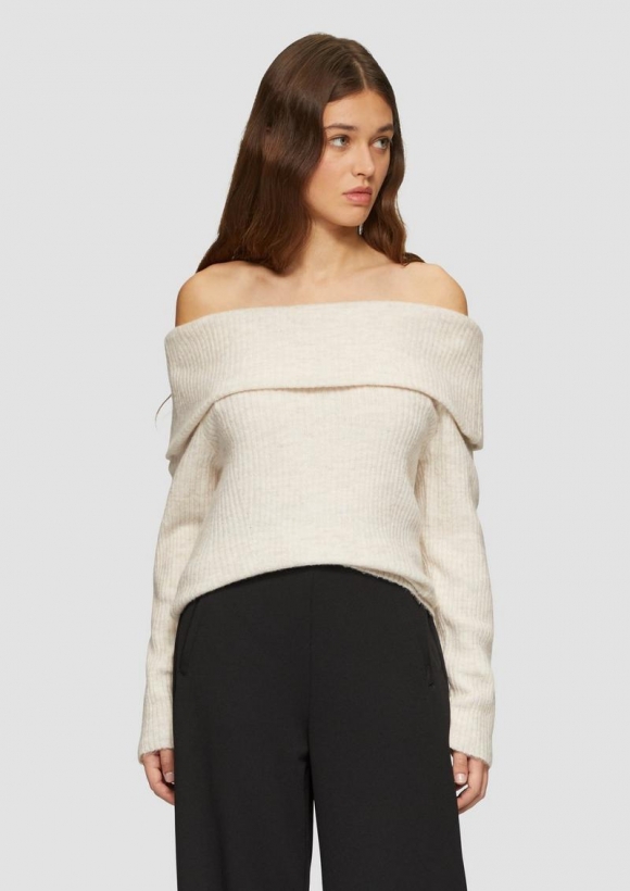 s.Oliver Rippstrickpullover mit Offshoulder-Ausschnitt - beige