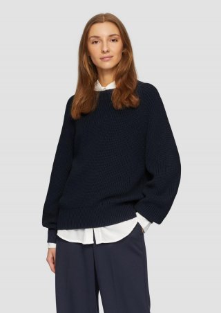 s.Oliver Strickpullover mit Raglan-Ärmeln und Rippbündchen - navy