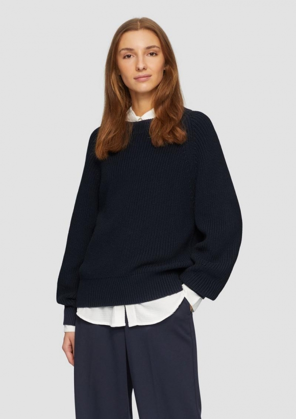 s.Oliver Strickpullover mit Raglan-Ärmeln und Rippbündchen - navy