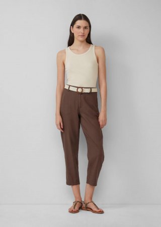 s.Oliver Cropped Chino aus Leinenmix mit geflochtenem Gürtel - mokka