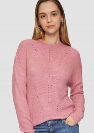 s.Oliver Flauschiger Strickpullover mit Ajourmuster - altrosa