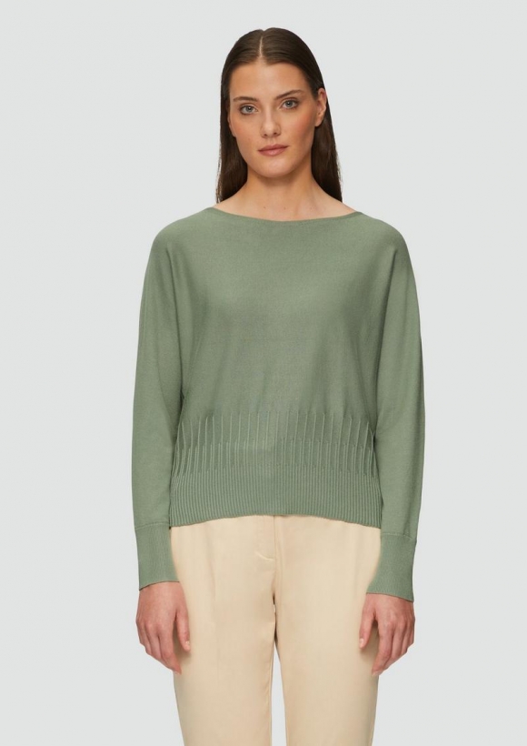 s.Oliver Strickpullover mit Strukturmuster am Saum - salbeigrün