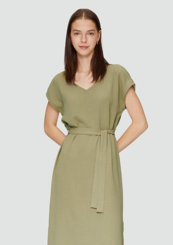 s.Oliver Midikleid mit V-Ausschnitt im Relaxed Fit - helles olivgrün