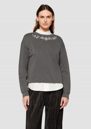 s.Oliver Gewaschenes Sweatshirt mit Schmucksteinen - dunkelgrau