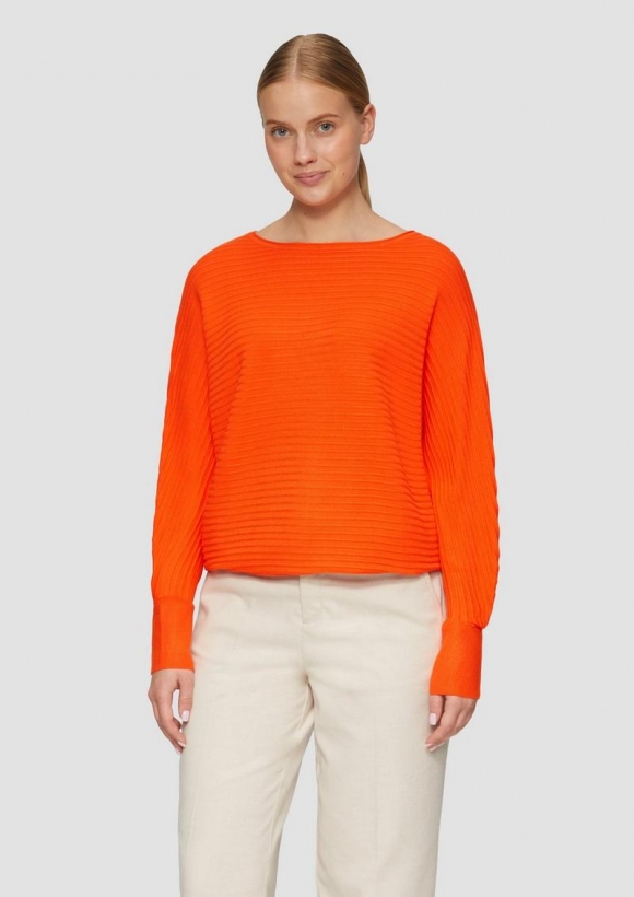 s.Oliver Strukturierter Strickpullover mit Fledermausärmeln - orange