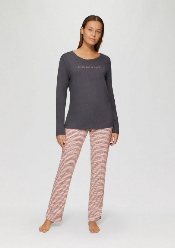 s.Oliver Kuschliger Pyjama mit Print-Details - grau