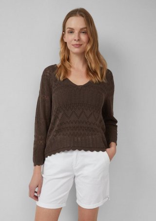 s.Oliver Ajour-Strickpullover mit 3/4-Ärmeln - mokka